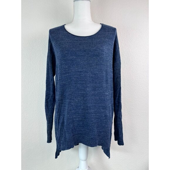 Eileen Fisher women's small blue heathered oversized long sleeve sweater top - Picture 1 of 7